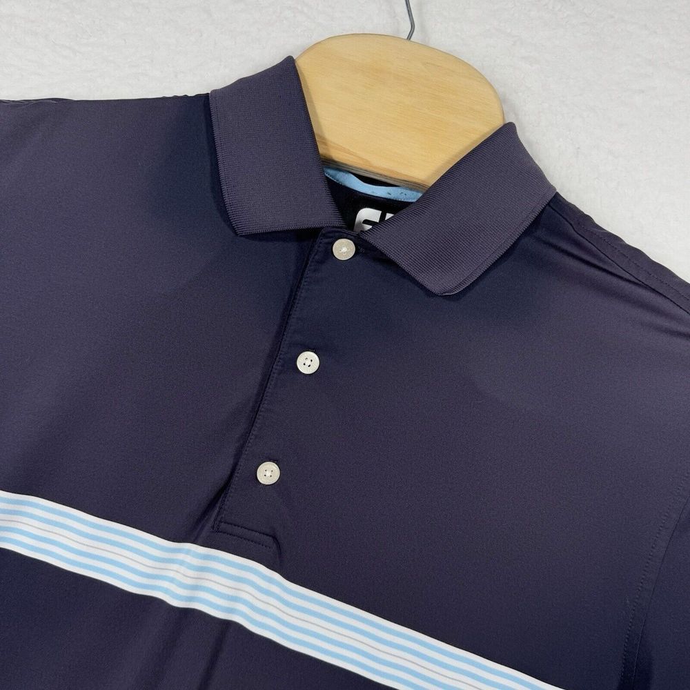 FootJoy Shirt Mens Medium‎ Blue Stripe Golf Polo Performance